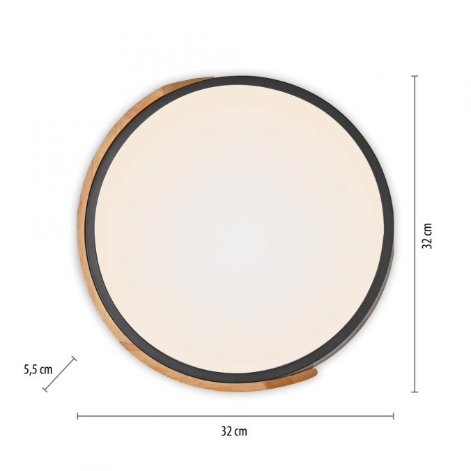 Paul Neuhaus LED Deckenleuchte rund schwarz mit Holzdekor zeitloses Design Fabrikpreis