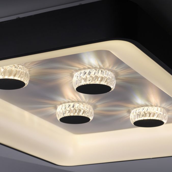 Paul Neuhaus LED Deckenleuchte schwarz rechteckig Kristalleffekte dimmbar steuerbar CCT Begrenztes Angebot