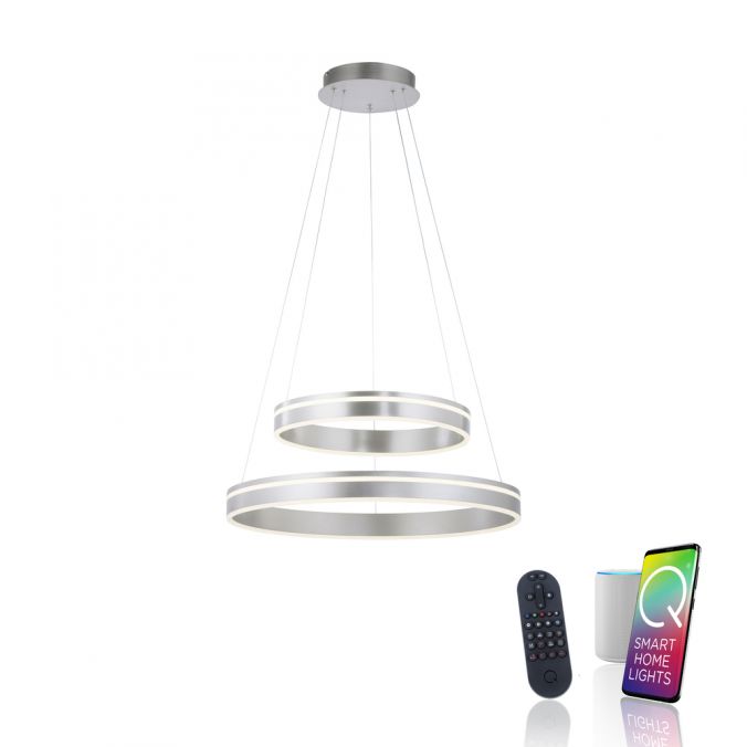Paul Neuhaus Paul Neuhaus Q VITO LED Hängelampe Smart Home silberfarbig rund doppel Ring Fernbedienung