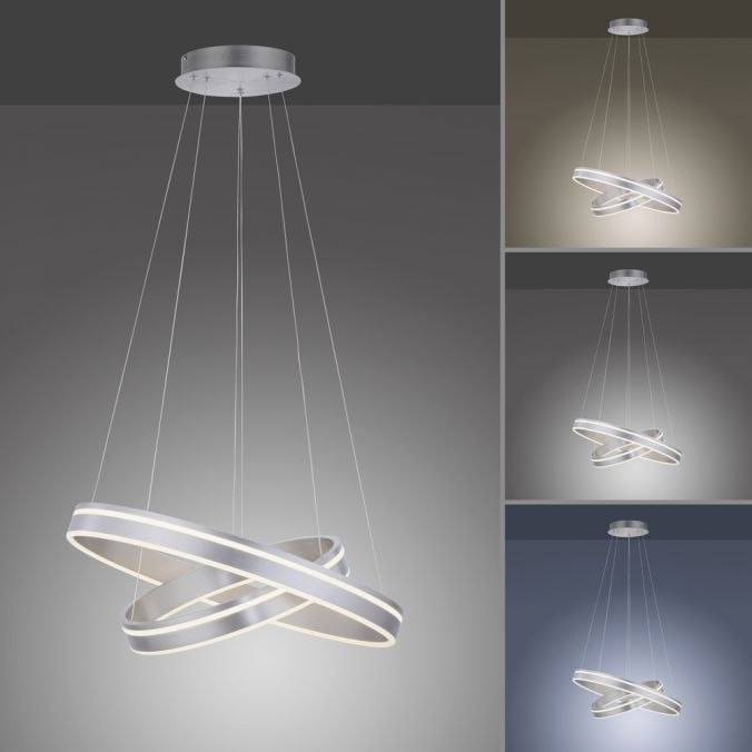 Paul Neuhaus Paul Neuhaus Q VITO LED Hängelampe Smart Home silberfarbig rund doppel Ring Fernbedienung Jubiläumsangebot