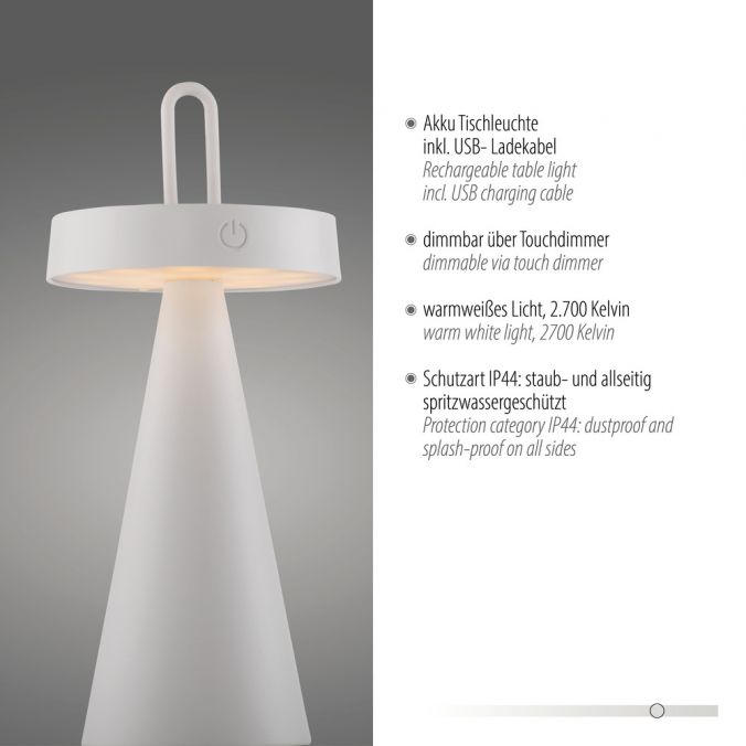 Paul Neuhaus LED Tischleuchte Akku weiß dimmbar per Touch IP44 Innen-Außenleuchte Tägliche Deals