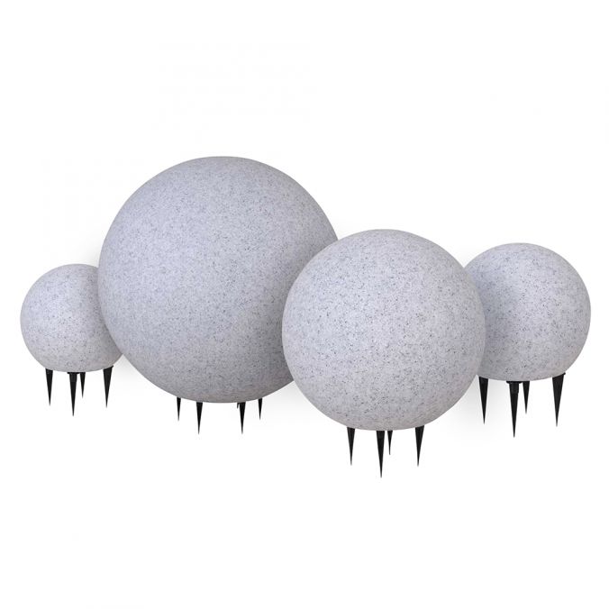 Paul Neuhaus Kugelleuchten, 4er Set Granit in Ø 20, 30, 40 und 50 cm, 5m Zuleitung und IP 65, Leuchtmittel exklusiv