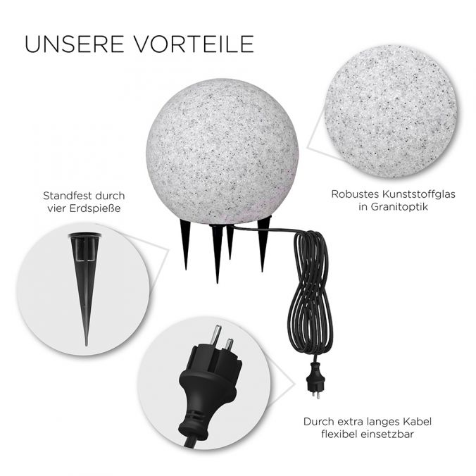 Paul Neuhaus Kugelleuchten, 4er Set Granit in Ø 20, 30, 40 und 50 cm, 5m Zuleitung und IP 65, Leuchtmittel exklusiv VIP-Rabatte