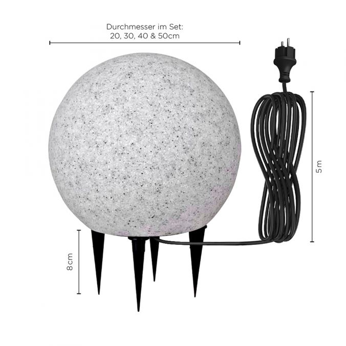 Paul Neuhaus Kugelleuchten, 4er Set Granit in Ø 20, 30, 40 und 50 cm, 5m Zuleitung und IP 65, Leuchtmittel exklusiv VIP-Rabatte