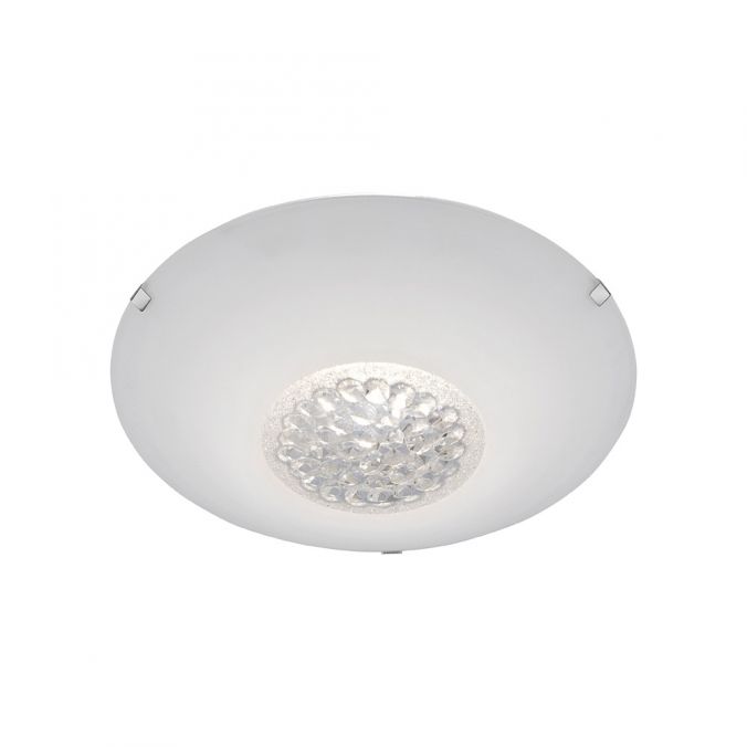 Paul Neuhaus LED-Deckenleuchte aus satinierten Glas und Kristalleinsatz in rund inkl. Switchmo Dimmfunktion