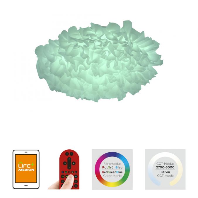 Paul Neuhaus LED Deckenleuchte, Naomi, Stoffschirm, weiß, CCT, Ø50cm