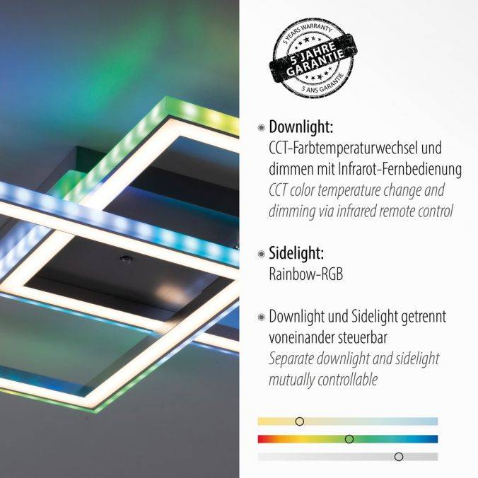 Paul Neuhaus LED Deckenleuchte 44,5x44,5cm silberfarbig drehbar RGB Rainbow Farben dimmbar 50% Rabatt mit kostenlosem Versand