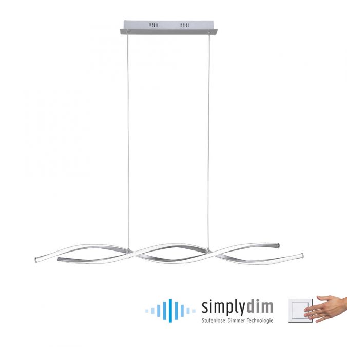 Paul Neuhaus LED Pendelleuchte, wellenförmig, stahlfarben, warmweiß, kürzbar