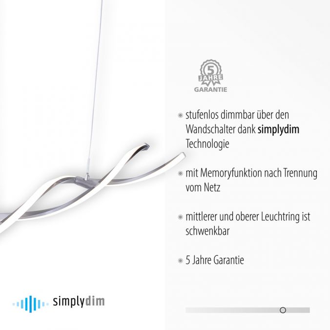 Paul Neuhaus LED Pendelleuchte, wellenförmig, stahlfarben, warmweiß, kürzbar Fabrikladen