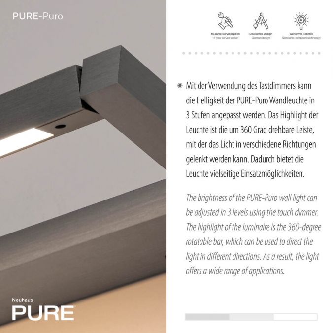 Paul Neuhaus Paul Neuhaus LED Wandleuchte PURE Puro grau eloxiert drehbar dimmbar Schlussverkauf