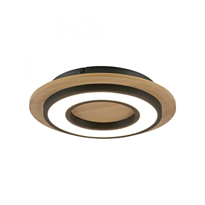 Paul Neuhaus LED Deckenleuchte schwarz rund Mettall und Holzdekor 3000K warmweiß