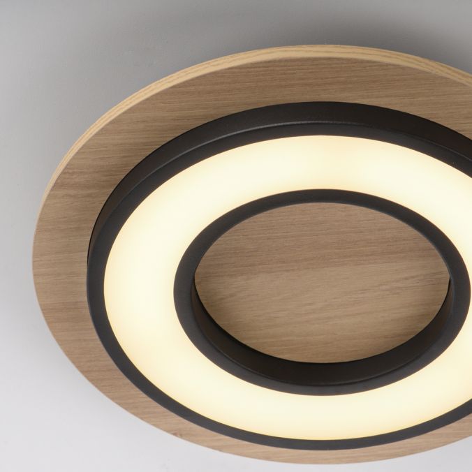 Paul Neuhaus LED Deckenleuchte schwarz rund Mettall und Holzdekor 3000K warmweiß Preisnachlass