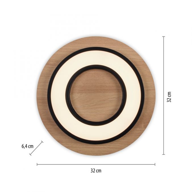 Paul Neuhaus LED Deckenleuchte schwarz rund Mettall und Holzdekor 3000K warmweiß Preisnachlass
