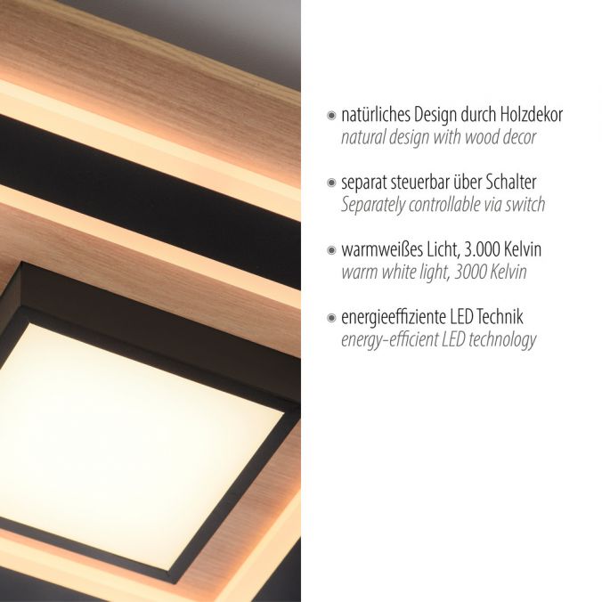 Paul Neuhaus .LED Deckenleuchte schwarz Holzoptik mit Metall getrennt schaltbar Saisonschlussverkauf