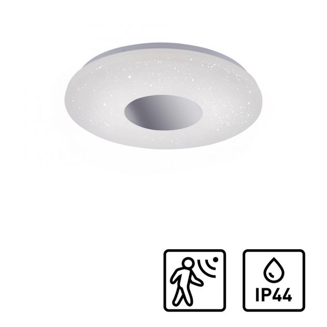 Paul Neuhaus LED-Deckenleuchte, Sternenhimmel, Ø38,5cm,Chrom, Opalweiß, IP44,