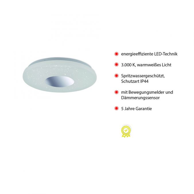 Paul Neuhaus LED-Deckenleuchte, Sternenhimmel, Ø38,5cm,Chrom, Opalweiß, IP44, Muttertagsangebot