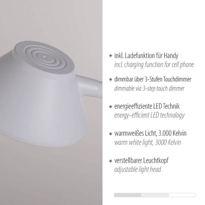 Paul Neuhaus LED Tischleuchte weiß Handy Ladefunktion Touchdimmer flexibel drehbar Heißer Verkauf