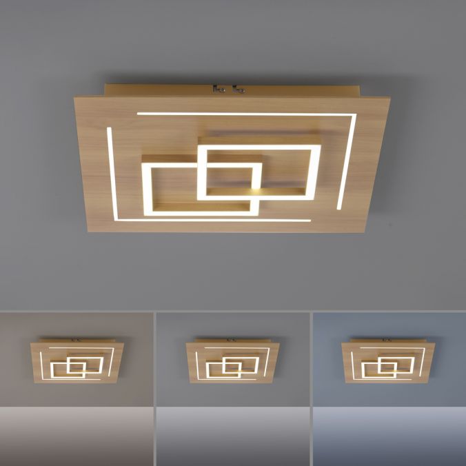 Paul Neuhaus Paul Neuhaus, Q-LINEA, LED-Deckenleuchte, Holzdekor, Fernbedienung, Smart Home Blitzangebot