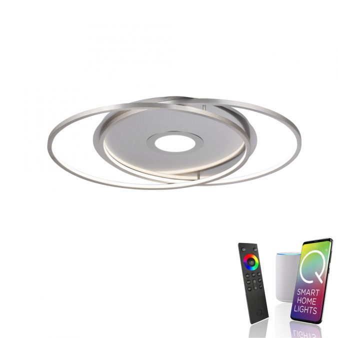 Paul Neuhaus Q-AMIRA, LED-Deckenleuchte, stahlfarben, CCT, dimmbar, Smart Home