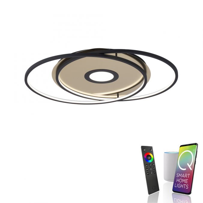 Paul Neuhaus Paul Neuhaus, Q-AMIRA, LED-Deckenleuchte, schwarz-messing, Smart Home