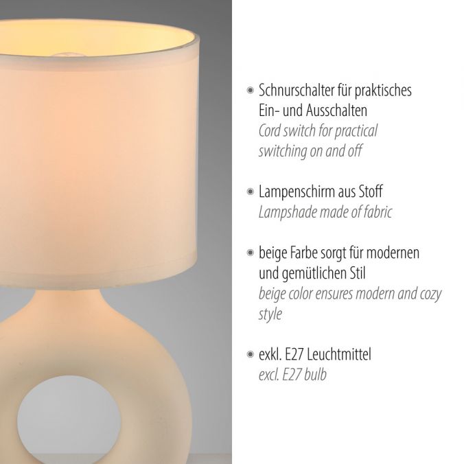 Paul Neuhaus LED Tischleuchte beige Schalter Stoffschirm Beistelllampe Nachttisch Bis zu 65% Rabatt