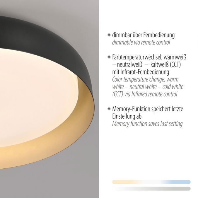 Paul Neuhaus LED Deckenleuchte D=57 schwarz gold dimmbar per Fernbedienung CCT Nur noch ein Tag übrig