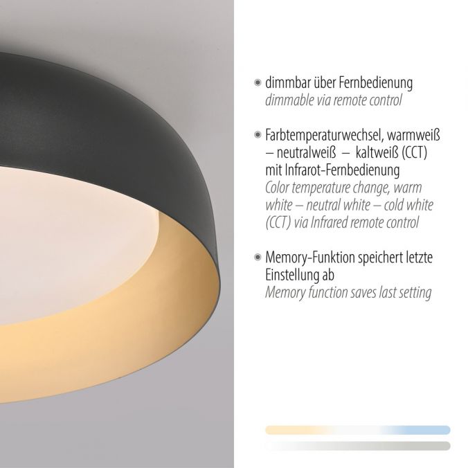 Paul Neuhaus LED Deckenleuchte D=40 schwarz dimmbar per Fernbedienung CCT Super Rabatt