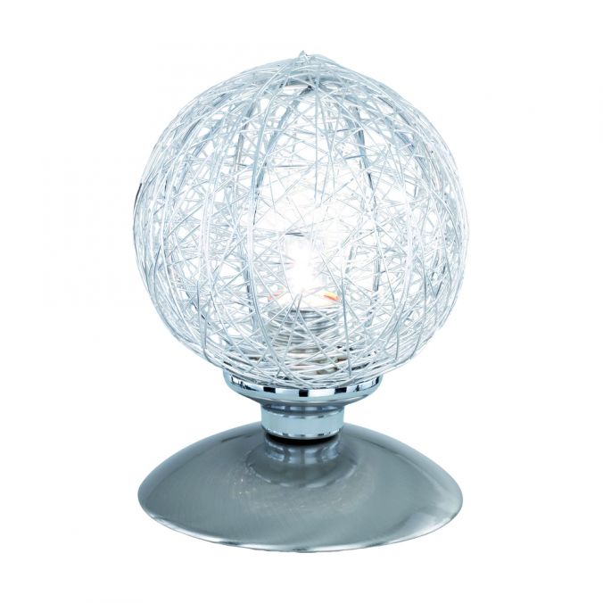 Paul Neuhaus Tischleuchte, Stahl, Kugelform, Drahtgeflecht, warmweißes Licht, dekorativ