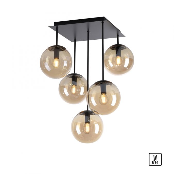 Paul Neuhaus Deckenleuchte, schwarz, Glaskugeln, schlichtes Design, 5-flam