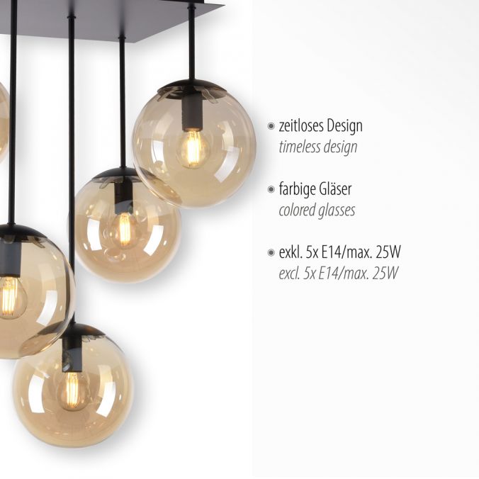 Paul Neuhaus Deckenleuchte, schwarz, Glaskugeln, schlichtes Design, 5-flam Sonderangebot