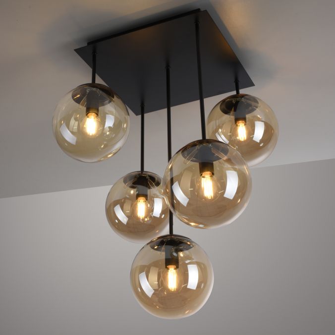 Paul Neuhaus Deckenleuchte, schwarz, Glaskugeln, schlichtes Design, 5-flam Sonderangebot