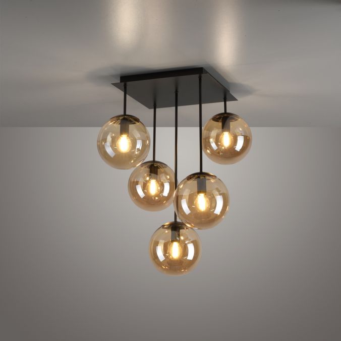 Paul Neuhaus Deckenleuchte, schwarz, Glaskugeln, schlichtes Design, 5-flam Sonderangebot