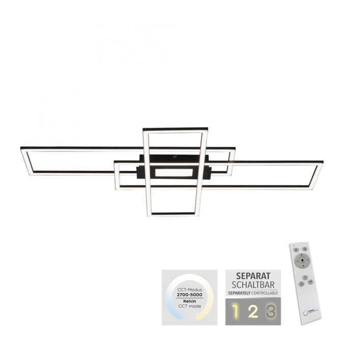 Paul Neuhaus LED Deckenlampe schwarz 99x29cm rechteckig dimmbar Downlight+Sidelight