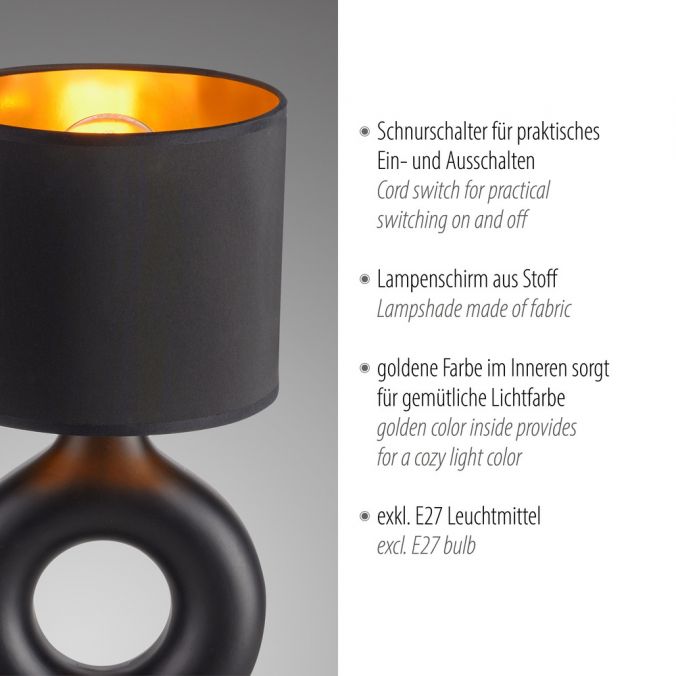 Paul Neuhaus LED Tischleuchte schwarz gold Schnurschalter Stoffschirm Sideboard Großer Ausverkauf