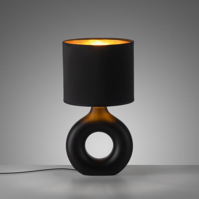 Paul Neuhaus LED Tischleuchte schwarz gold Schnurschalter Stoffschirm Sideboard Großer Ausverkauf