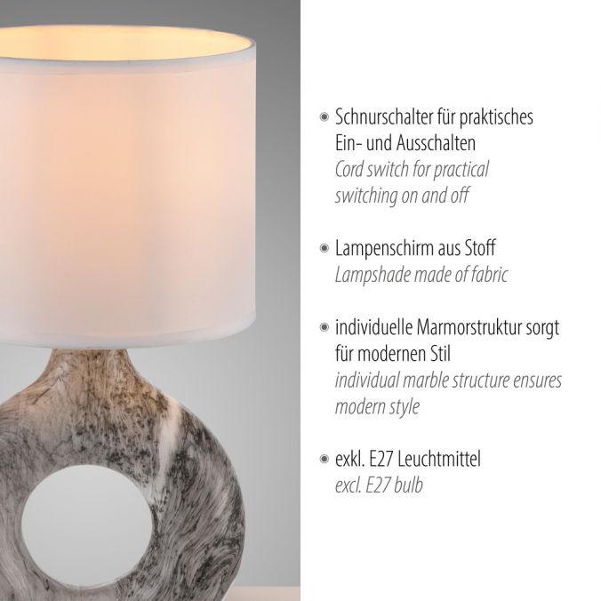 Paul Neuhaus LED Tischleuchte grau Marmor Optik weißer Stoffschirm mit Schalter Flash Sale