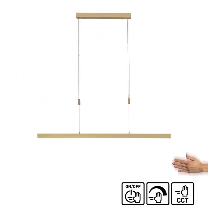 Paul Neuhaus LED Pendelleuchte, messing matt, lineares, filigranes Design, Touchdimmer