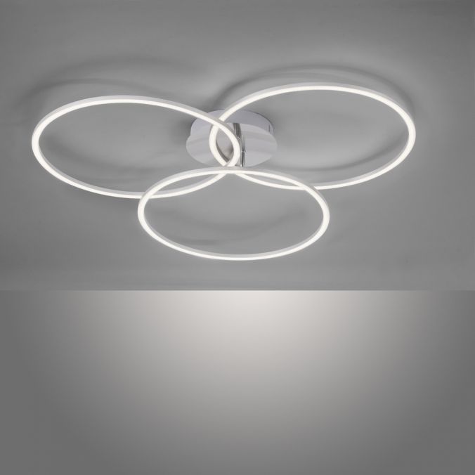 Paul Neuhaus LED Deckenleuchte, stahlfarben, drei Leuchtringe, Dimmfunktion, modern Vatertagsangebot