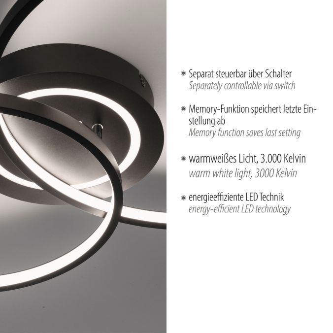 Paul Neuhaus LED Deckenleuchte schwarz drehbar rund Lichtring getrennt schaltbar Valentinstagsangebot