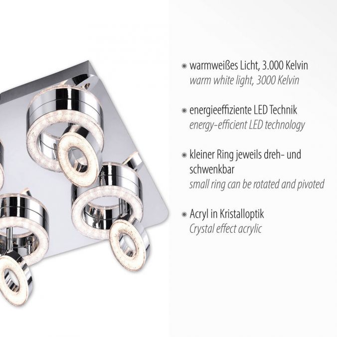 Paul Neuhaus LED-Deckenleuchte, Chrom, 4-flg, schwenkbar, modern, warmweiß Heißer Verkauf