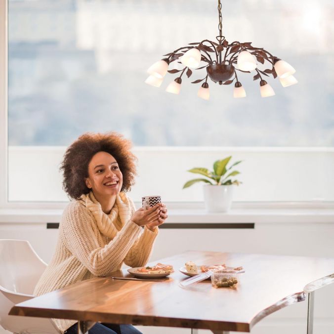 Paul Neuhaus Pendelleuchte, rostfarben, Kronoptik, 10-flammig, G9 Fassung, rustikal Online Outlet