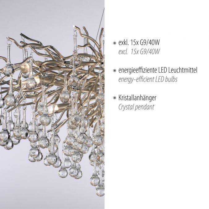 Paul Neuhaus Kronleuchter, silber, elegant, Design, IP20, 400 Glasanhänger Große Rabatte