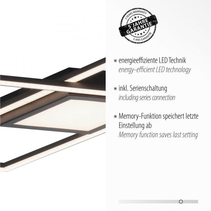 Paul Neuhaus LED Deckenleuchte 106x37cm schwarz flach Memoryfunktion schlichtes Panel Tägliche Deals