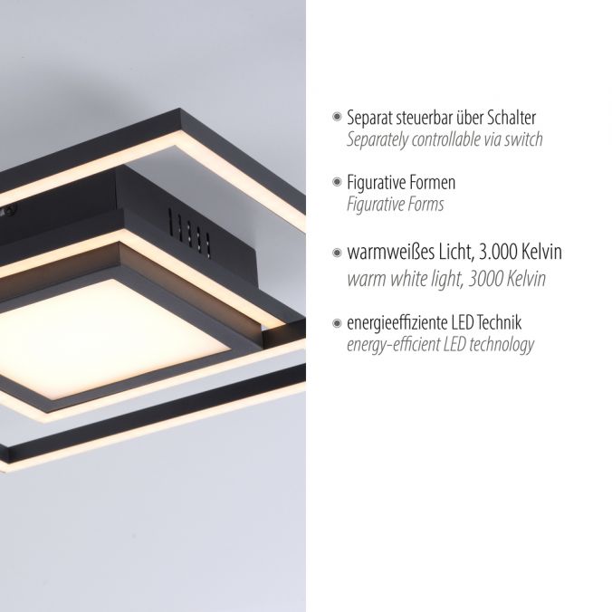Paul Neuhaus LED Deckenleuchte schwarz quadratisch modern steuerbar Innenlampe Riesige Ersparnisse