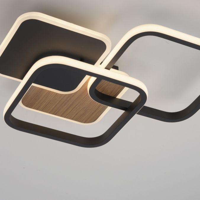 Paul Neuhaus LED Deckenleuchte eckig schwarz mit Holzdekor warmweiß modern Super Sparpreis