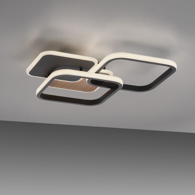 Paul Neuhaus LED Deckenleuchte eckig schwarz mit Holzdekor warmweiß modern Super Sparpreis