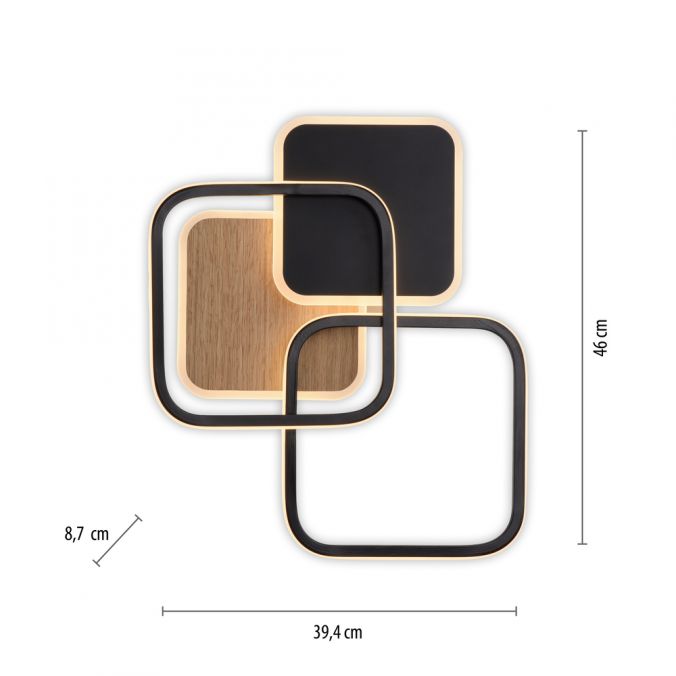 Paul Neuhaus LED Deckenleuchte eckig schwarz mit Holzdekor warmweiß modern Super Sparpreis