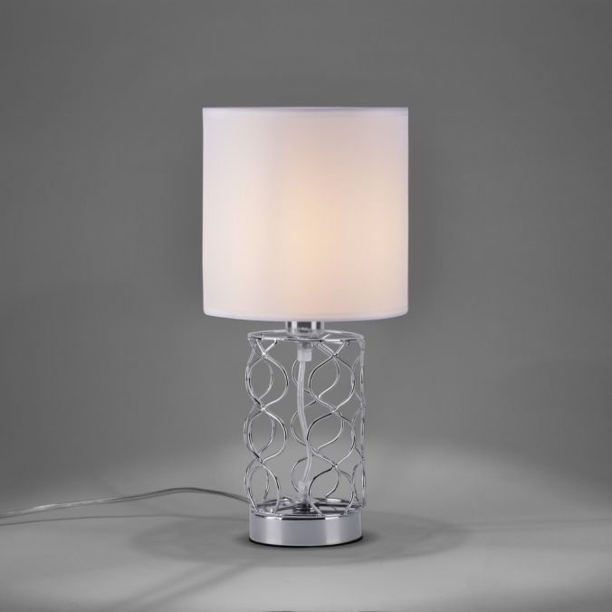 Paul Neuhaus Tischleuchte, Deva, Stoffschirm, Stahl, geschwungen Letzter Tag