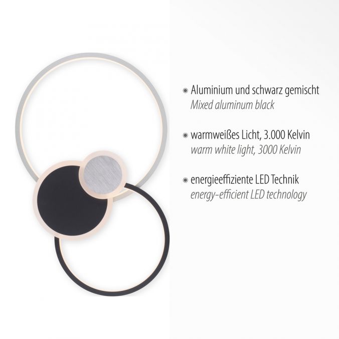 Paul Neuhaus LED Deckenlampe schwarz aluminium 4 Ringe warmweiß energiesparend Sonderangebot der Fabrik