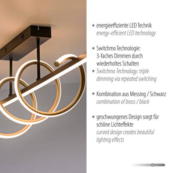 Paul Neuhaus LED Deckenleuchte schwarz messing dimmbar in 3 Stufen geschwungen Vierteljährliche Förderung